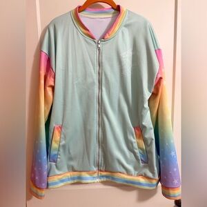 Unisex Large Mint Green Rainbow Star Ombre Zip Hoodie
